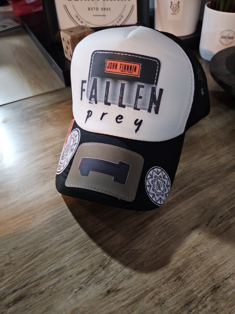 John Finnkin 'FALLEN prey' Patch Trucker Hat - White & Black